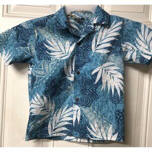Hinalea Boys Authentic Hawaiian Button Down Shirt Sz 7 Coconut Shell Buttons EUC